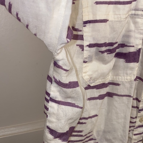 BDG Small Button Up Long Sleeve Shirt Cream Purple - Picture 6 of 8
